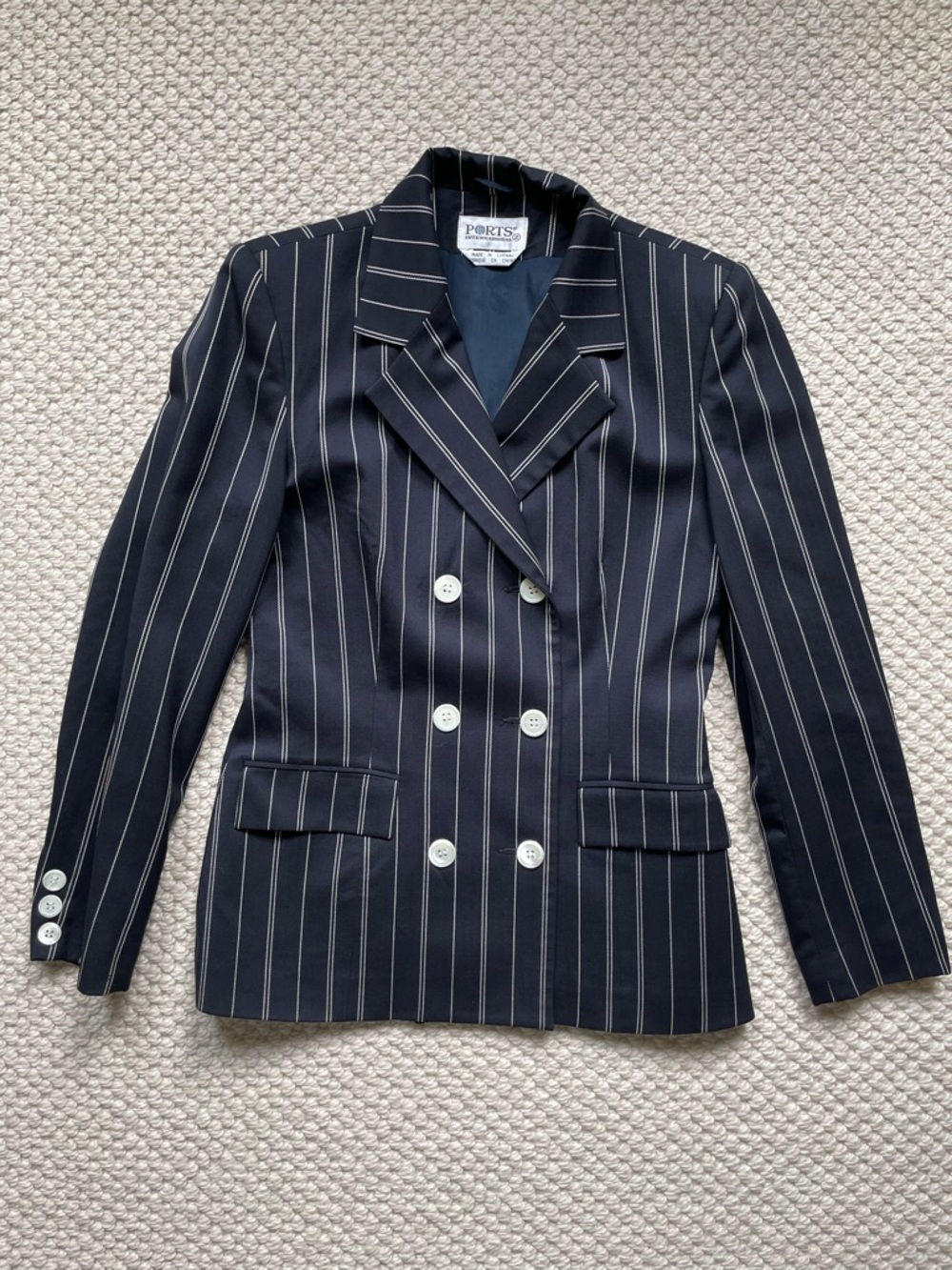 Vintage Ports International black pinstriped blazer